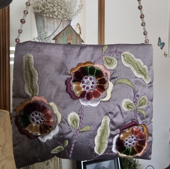 Moyna Purple Floral Embroidered Bag With Beaded Strap, Whimsy, Fairy - Picture 2 of 10